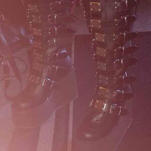Demonia Black Multi-Buckle Platform Boots